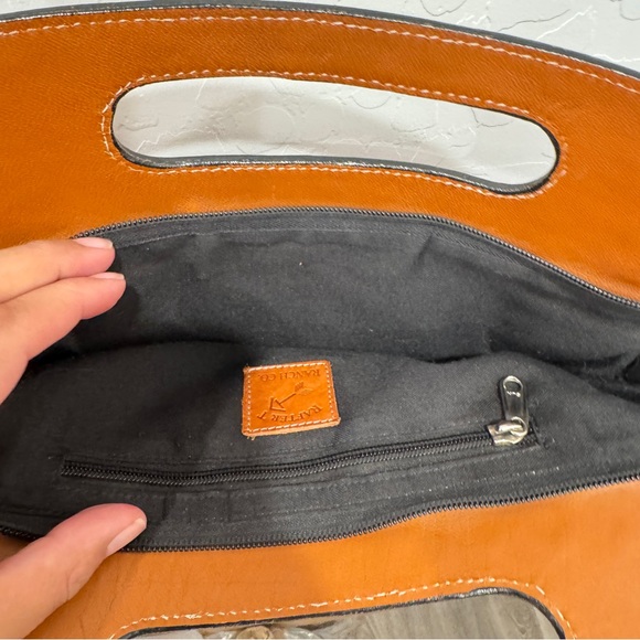 Rafter T Ranch Co Tooled Leather Should Bag Purse Southwestern Aztec Fringed - Picture 7 of 10